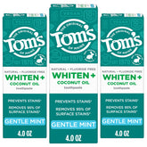 Tom’s of Maine Whiten Plus Coconut Oil toothpaste pack-3 tubes highlighting enamel-safe whitening