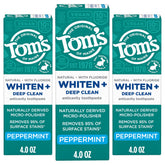 Tom's of Maine Whiten Plus Deep Clean packaging front shows three-tube whitening set.