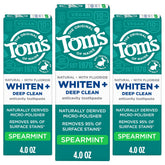 Tom's of Maine Whiten Plus Deep Clean toothpaste tube front with spearmint freshness.