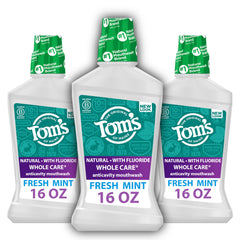 Tom's of Maine Whole Care Fresh Mint mouthwash bottle for lasting breath freshness