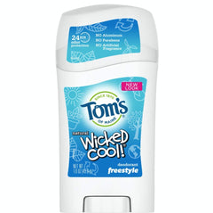 Tom's of Maine Wicked Cool Kids Deodorant bottle shows aluminum-free formula.