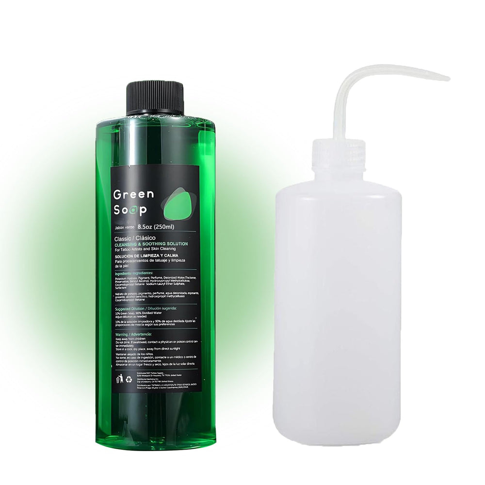 TONBAO Green Soap bottle concentrate for efficient professional tattoo cleansing.