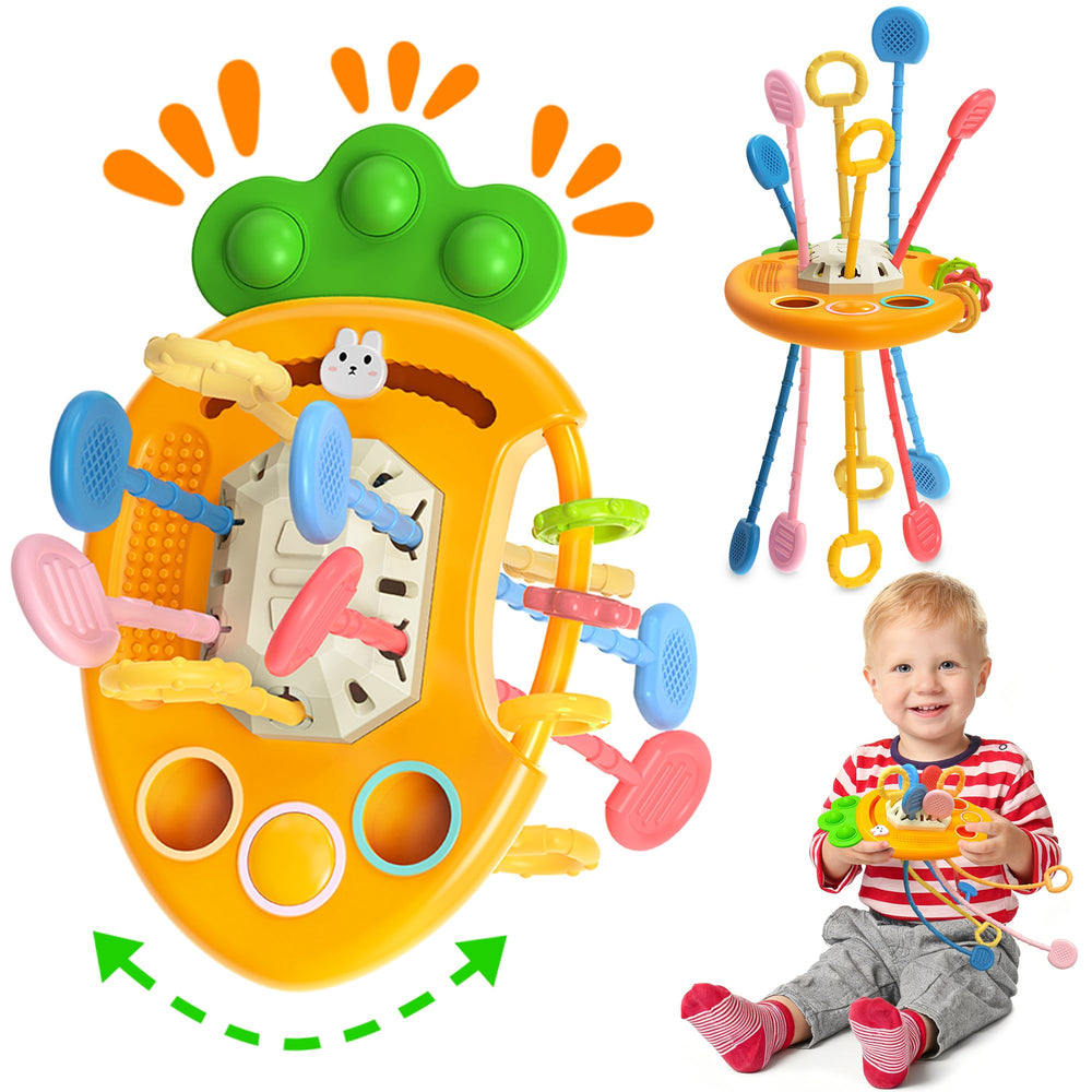 Tonberless baby Easter carrot toy with strings for finger dexterity