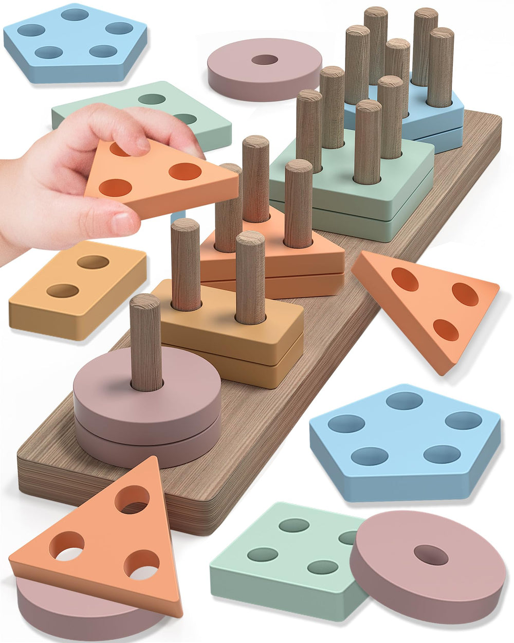 Tonberless 20-piece Montessori puzzle boosts color and shape recognition in toddlers.