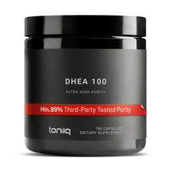 Toniiq DHEA 100mg micronized bottle highlights purity and balance support potential