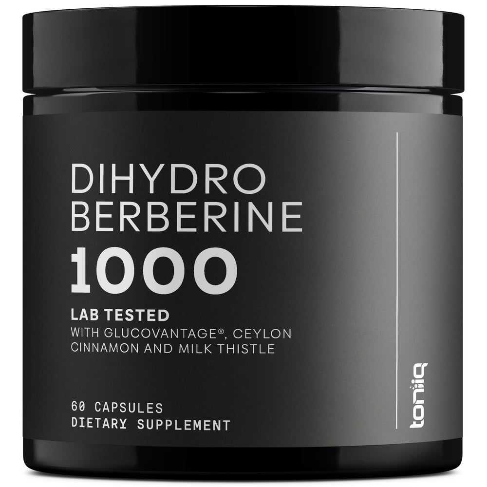 Toniiq Dihydroberberine GlucoVantage bottle pour for metabolic support