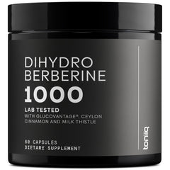 Toniiq Dihydroberberine GlucoVantage bottle pour for metabolic support