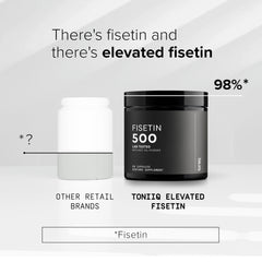 Toniiq Fisetin 500mg with MCT oil concept image emphasizing enhanced absorption.