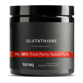 Toniiq Glutathione 1000mg bottle front shows high-purity formula for absorption.