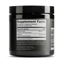 Toniiq Hyaluronic Acid capsules closeup—pure powder for enhanced bioavailability.