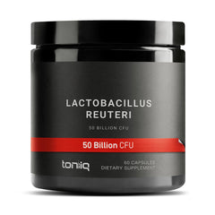 Toniiq Lactobacillus Reuteri probiotic bottle highlighting gut health support