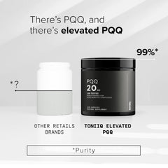Brand seal showing 99%+ purity and clean ingredients for Toniiq PQQ.