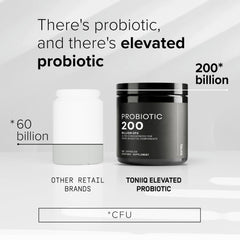 Toniiq 30-strains graphic illustrating broad-spectrum probiotic options.