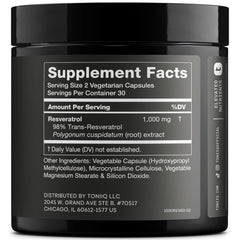 Toniiq Resveratrol bottle from the front, ideal for a simple daily routine.