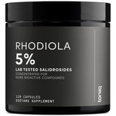 Toniiq Rhodiola 600mg bottle emphasizing high-potency extract for daily energy support.