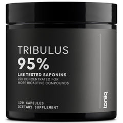 Toniiq Tribulus bottle cap close-up highlighting high-potency 25:1 extract for daily vitality.