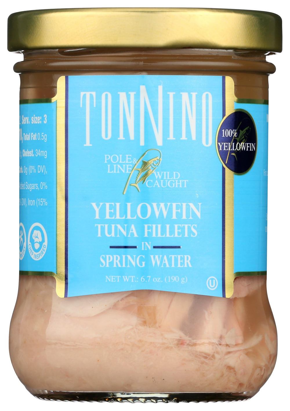 Tonnino tuna in spring water can viewed from front for clean taste and convenience