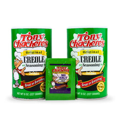 Tony Chachere's Original two-pack seasoning canisters for bold flavor in every dish.