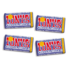 Tony's Chocolonely 42% dark milk bar with pretzel and toffee, wrapped for gifting