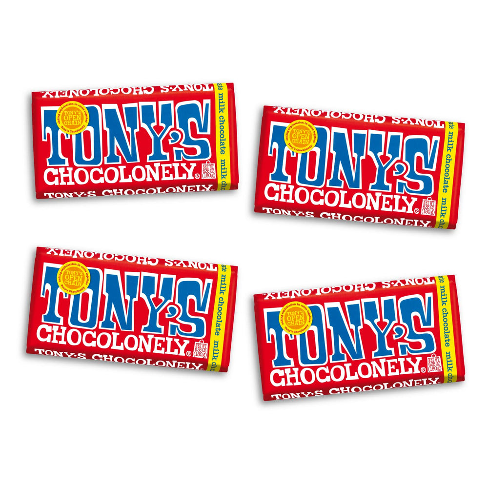 Tony's Chocolonely Belgian milk chocolate bar 32% cocoa shines in a premium gift basket.