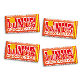 Tony's Chocolonely Milk Chocolate Bar with Caramel and Sea Salt packshot, ideal for gifting or everyday snacking