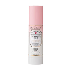 Too Faced Hangover 3-in-1 bottle close-up emphasizes hydrating coconut water for smoother base