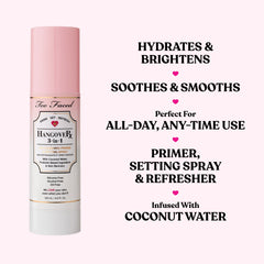 Too Faced Hangover coconut water mist on skin provides quick mid-day refresh