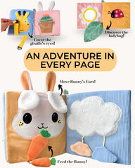 Toodly baby book with textured sensory panels for safe grasping