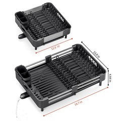 TOOLF dish drying rack in aluminum rust-proof finish on a modern countertop.