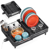 TOOLF dish drying rack extended to 18.7 inches for larger loads.