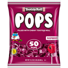 Tootsie Pops Raspberry shell and center closeup, nostalgic treat.