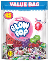 Tootsie Roll Charms Blow Pop box with assorted flavors for family snacking.