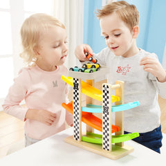 Top Bright Four Mini Cars invite turn-taking and cooperative play during racing time.