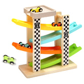Top Bright Toddler Race Track with top parking lot encourages independent play and organization.