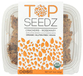 Top Seedz Rosemary Organic Crackers in a resealable bag with crisp texture and rosemary aroma