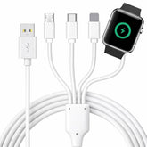 Top-Up 4-in-1 charger cable powers Apple Watch and iPhone for convenient travel charging.