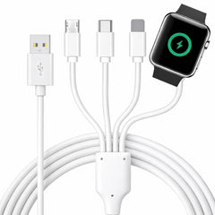 Top-Up 4-in-1 charger cable powers Apple Watch and iPhone for convenient travel charging.