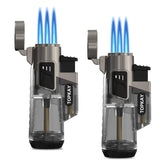 TOPKAY cigar lighter with triple-jet flame for quick, even ignition.