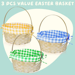 TOPLEE Easter basket three-pack with green plaid liner for rewards