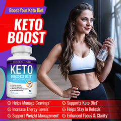 Packaging display of Keto Boost bottle with USA-made badge.