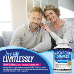 Close-up of Toplux Magnesium Complex capsules highlighting vegan, easily absorbed formula.