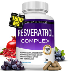 Toplux Resveratrol bottle front view highlighting the antioxidant complex