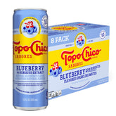 Topo Chico Sabores Blueberry Hibiscus bottle shows premium flavor and real juice