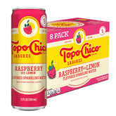 Topo Chico Sabores Raspberry with Lemon can front view, ideal for refreshing on the go