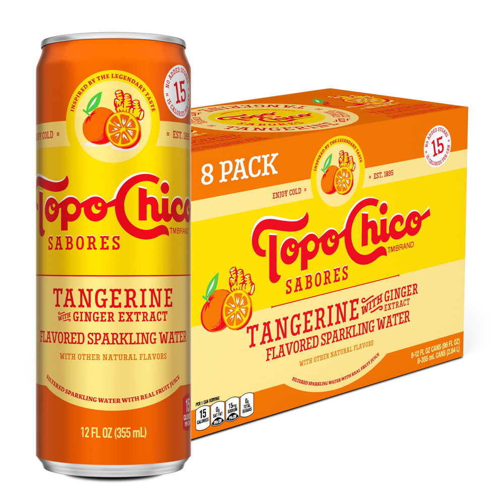 Topo Chico Sabores Tangerine Ginger can with real juice and mineral fizz