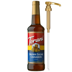 Torani Brown Sugar Cinnamon Syrup bottle with pump for easy flavoring