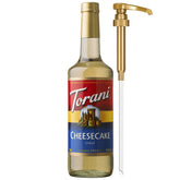 Torani cheesecake syrup bottle with pump for easy, mess-free flavoring