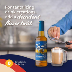 Creamy milk foam with a hazelnut swirl from Torani sugar-free syrup.
