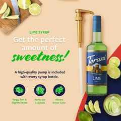 Torani Lime Syrup being poured to create refreshing drinks