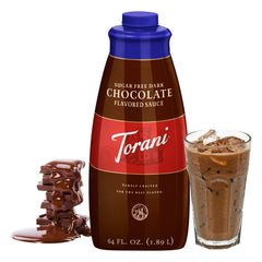 Close-up of Torani Puremade Sugar-Free Dark Chocolate Sauce for natural flavor
